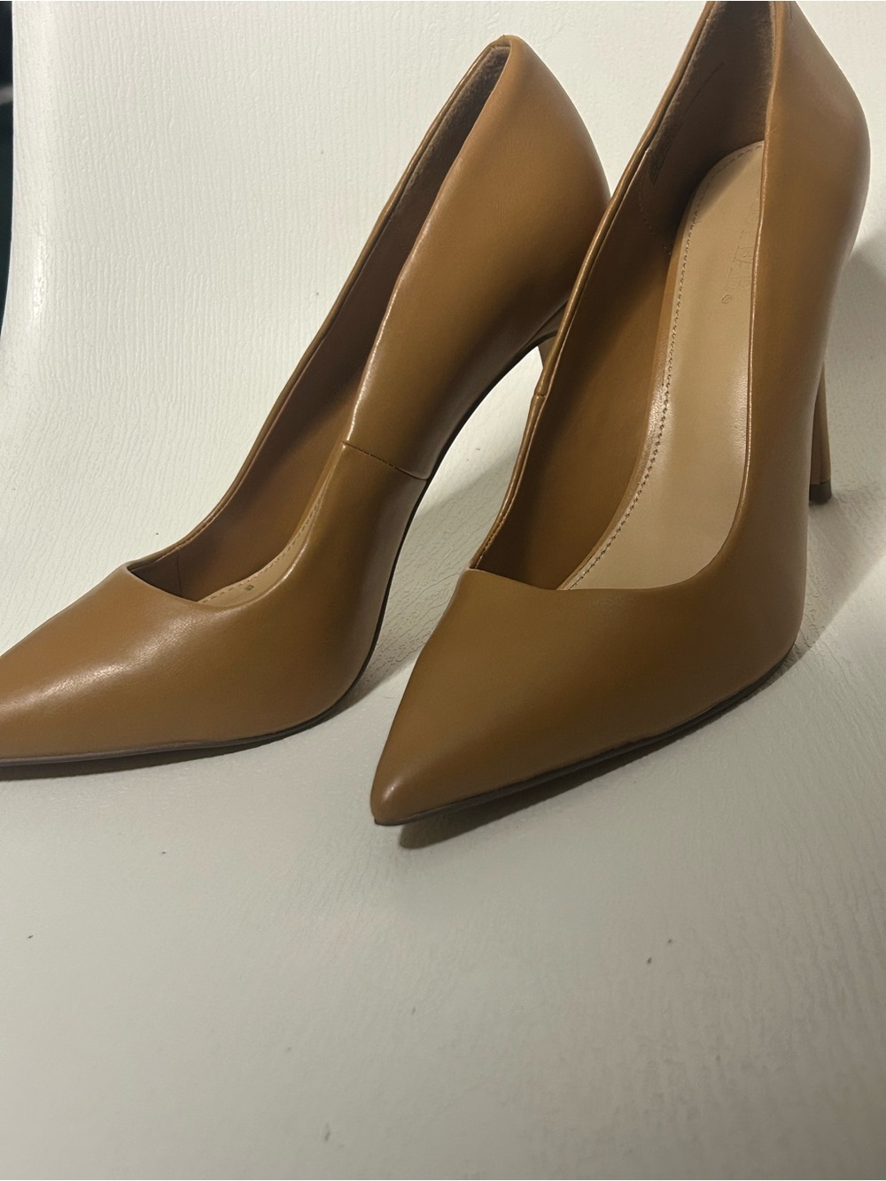 JustFab Sleek Pointed-Toe Pumps in Camel